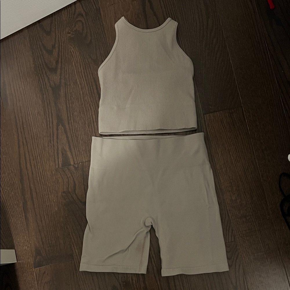 Aerie Beige Tank Top and Shorts Lounge Set